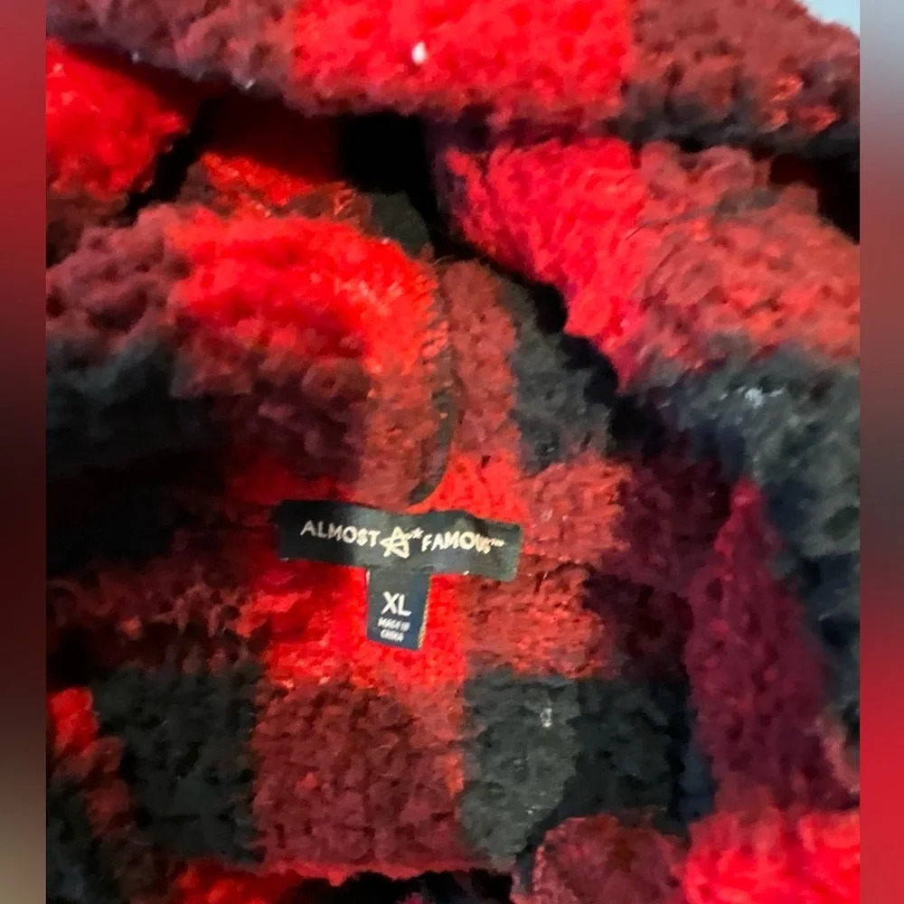 Almost Famous XL Red & Black plaid pull over with half zipper closure - Picture 7 of 7